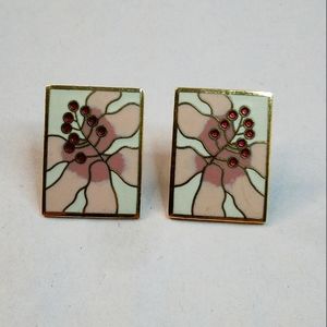 Vintage LAUREL BURCH Floral Earrings Peirced Post Square Signed